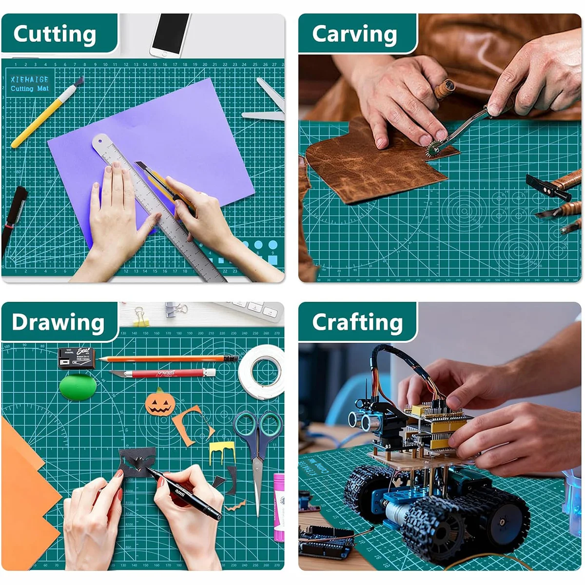 2-Piece 22cm X 30cm Rotating Sewing Mat A4, 15X11cm A6 Cutting Board for Fabric Hand Sewing Scrapbooking Quilting Cutting