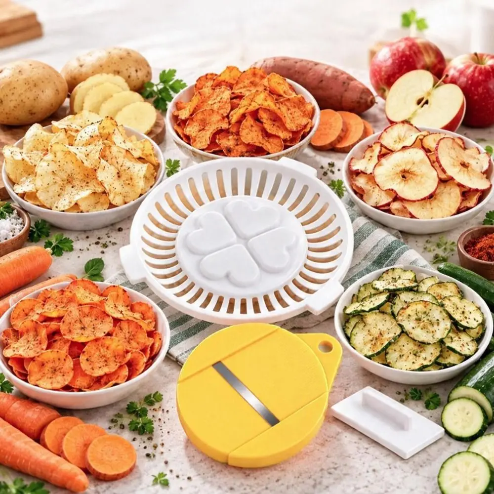 DIY Microwave Potato Chip Maker Set Heat-resistant Plastic Potato Slicing Baking Rack with Hand Protector Potato Chip Slicer