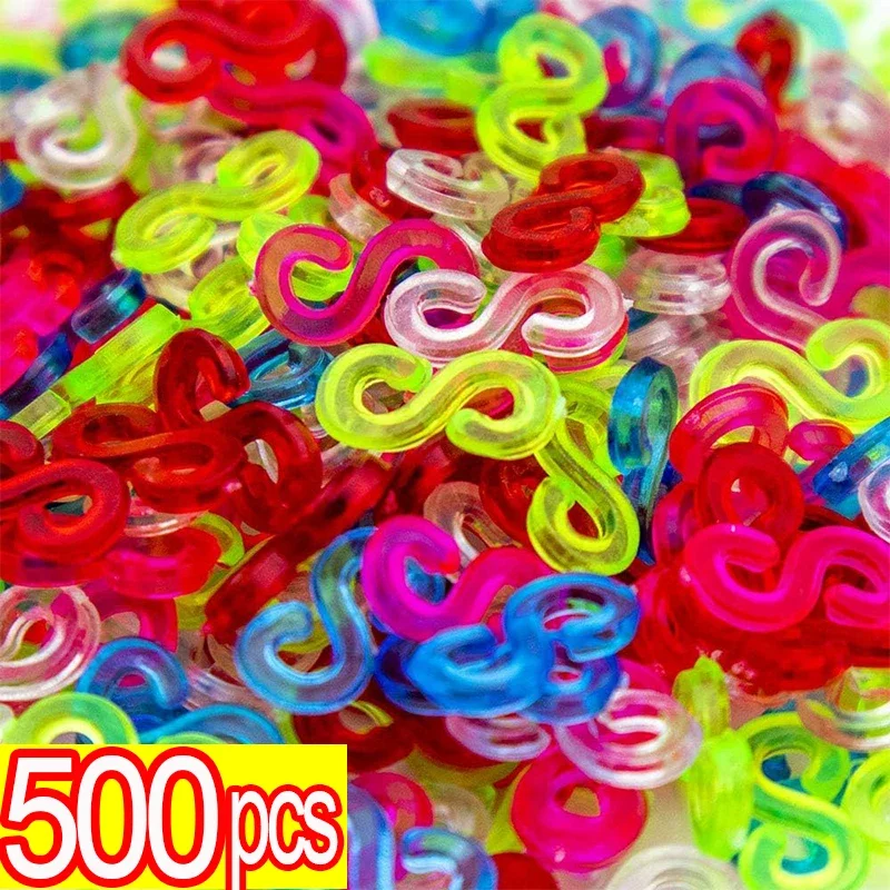 

500/100pcs Acrylic S Clips Loom Rubber Band Clips Plastic Jewelry Connectors for Necklace Bracelet Making Colorful Clasp Refill