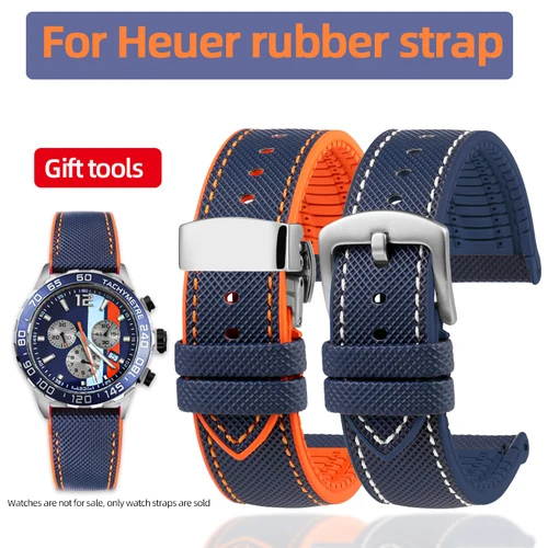 Correa de reloj de goma de alta calidad para TAG Heuer F1 Gulf Aquaracer Monaco, pulsera impermeable para hombre, azul, naranja, 20mm, 21mm, 22mm y 24mm