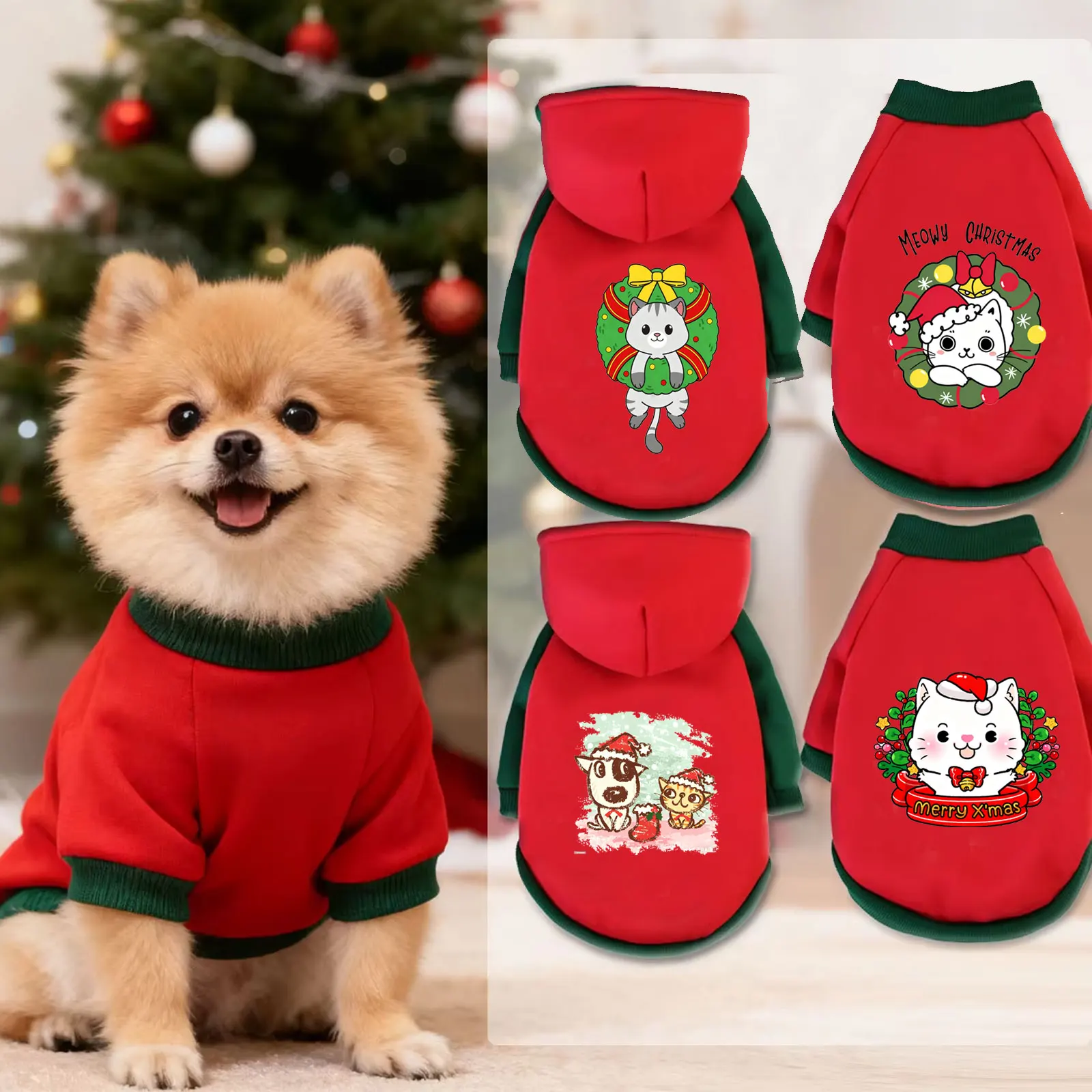 

Pet Christmas Hooded Sweatshirt Cats & Dogs Cute Fashion Warm Clothes Suitable all Cats ,Golden Retriever Winter clothing