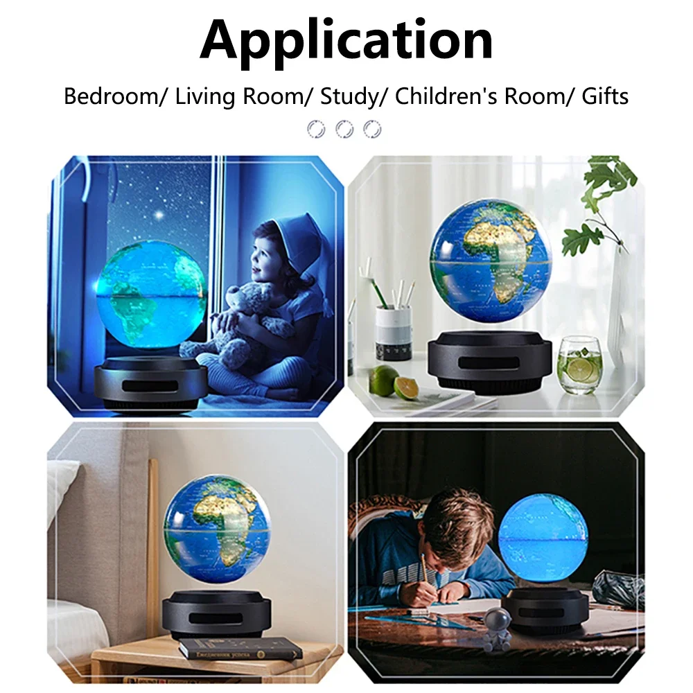 Globe Lumineux LED RVB à Levage existent, Carte de la Terre Rotative, Joli Tactile, Commande Magnétique Flottant, 6 Pouces, 14cm