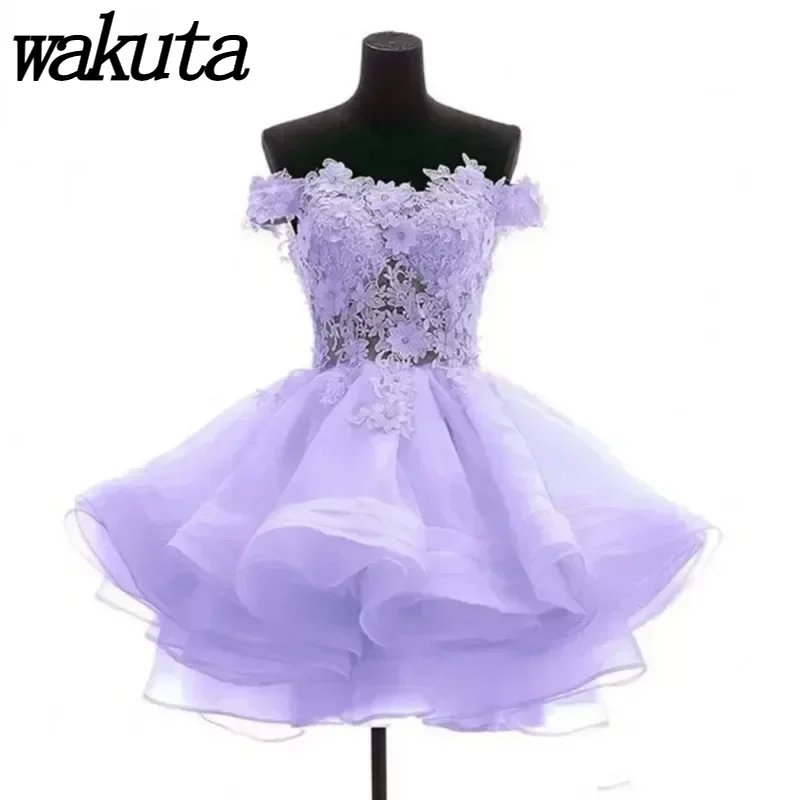 

Wakuta Short Tulle Homecoming Dress 2024 Sweetheart Flowers Lace Applique Mini Organza Prom Formal Party Gown vestidos de fiesta