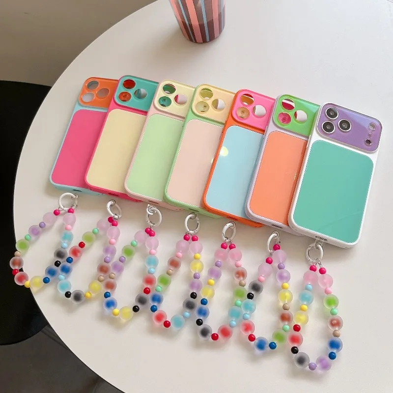 Luxury Dopamine Color-Block Chain Phone Case for IPhone 18 13 14 15 16 17 Pro Max Candy-colored Chain Glass Back Shockproof Case - view 2