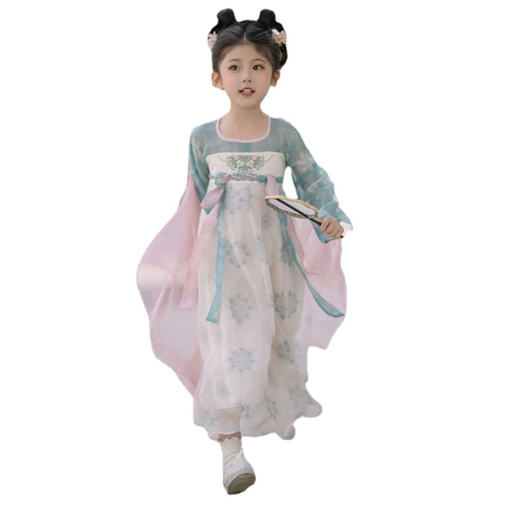 Hanfu Girls Spring Summer Thin Chic Chinese Traditional Printed Dress Children\'s Vintage Tang Suit Super Fairy Dance Dresses New