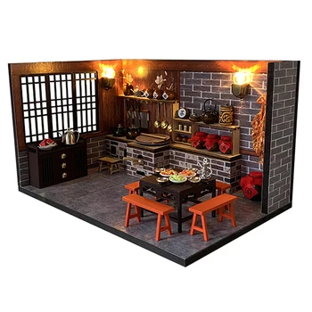 DIY Miniature Wooden Doll Houses Kit with Furniture Chinese Antique Kitchen Roombox Villa Dollhouse Assembled Toys Casa Gifts