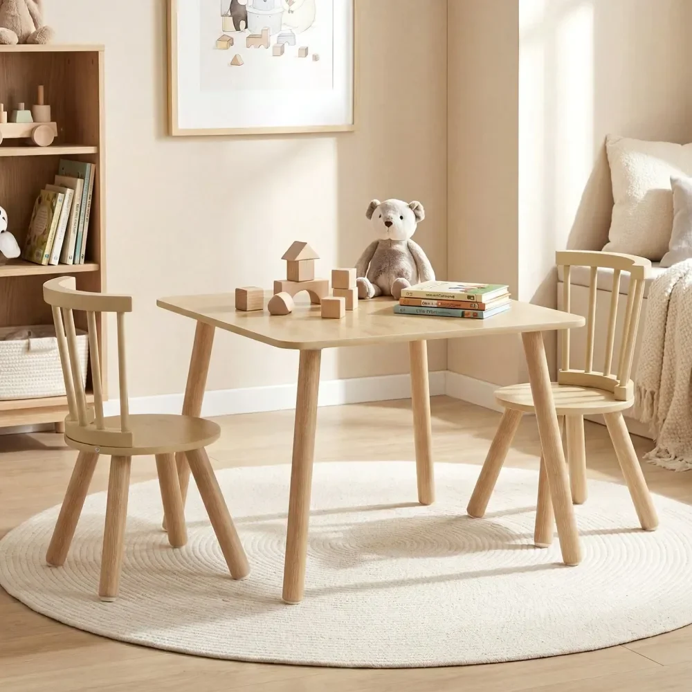 

Kids' Tables And Chairs Escritorio Para NiñosToddler Furniture W Pine Wood Frame Curved Backrest Round Seats For Playing