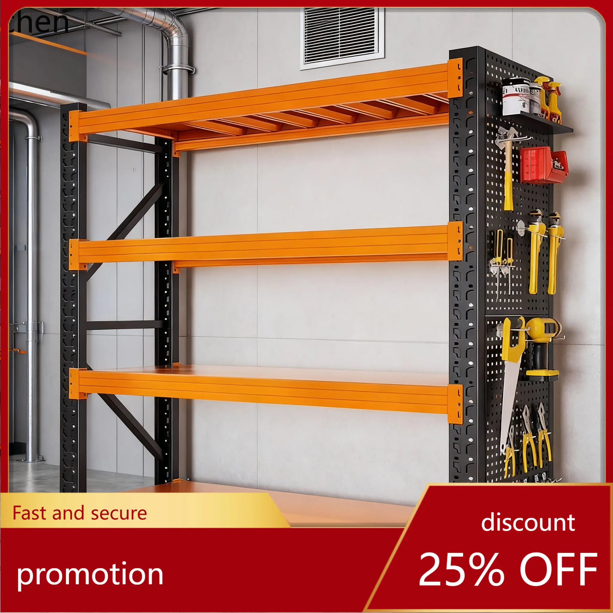 CZ Black and Orange Heavy Duty Shelf Multi-layer Supermarket Snack Storage Rack Basement Household Heavy Duty Iron Rack