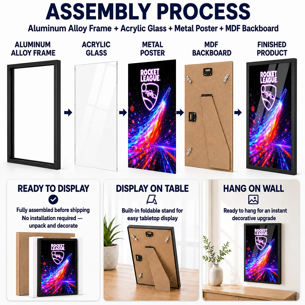 Rocket League Neon Car Boost Metal Poster With Aluminum Alloy Frame Personalized Photo Arcade Racing Style Wall Art For Studio
