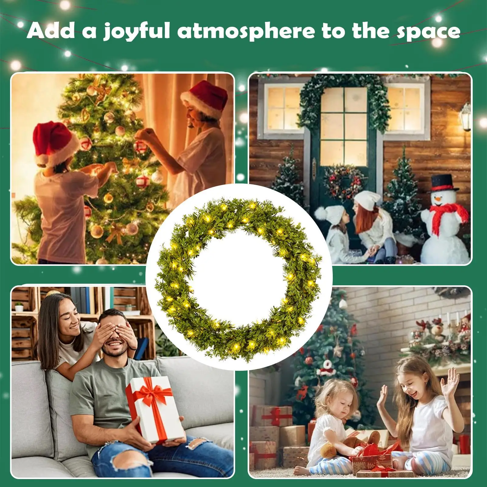 

Гирлянда на Рождество, гибкая подвесная рождественская гирлянда из искусственной лозы, украшение для окна, забора, крыльца, арки, каминной камин