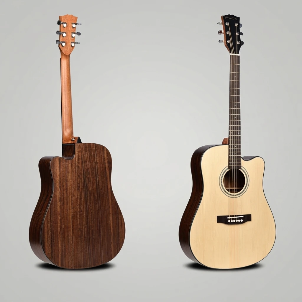 Dreadnought Cutaway Folk Acoustic Guitar,Solid Spruce Top,Rosewood Fretboard,Gloss Finish For Beginner Guitar Practitioners