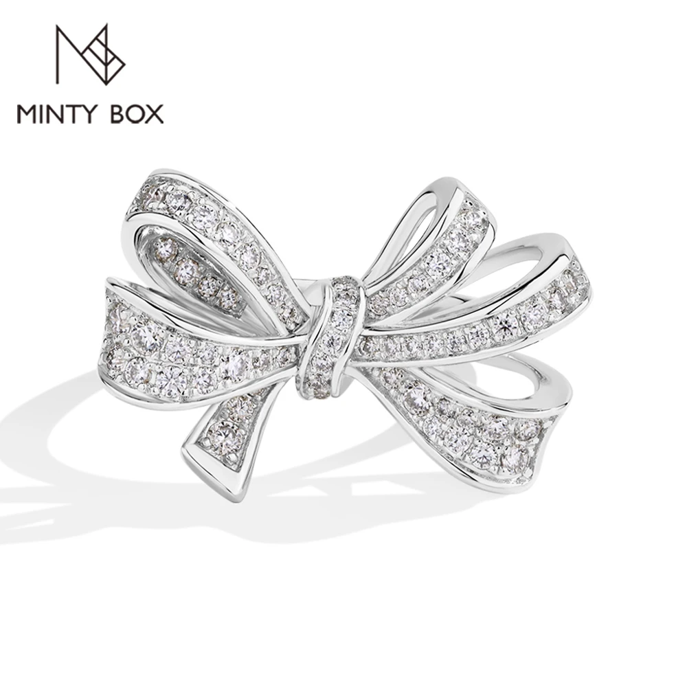 MINTYBOX S925 Sterling Silver Bowknot Lab Moissanite Engagement Ring for Women Luxury Diamond Rings Wedding Fine Jewelry Gift