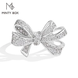 MINTYBOX S925 Sterling Silver Bowknot Lab Moissanite Engagement Ring for Women Luxury Diamond Rings Wedding Fine Jewelry Gift