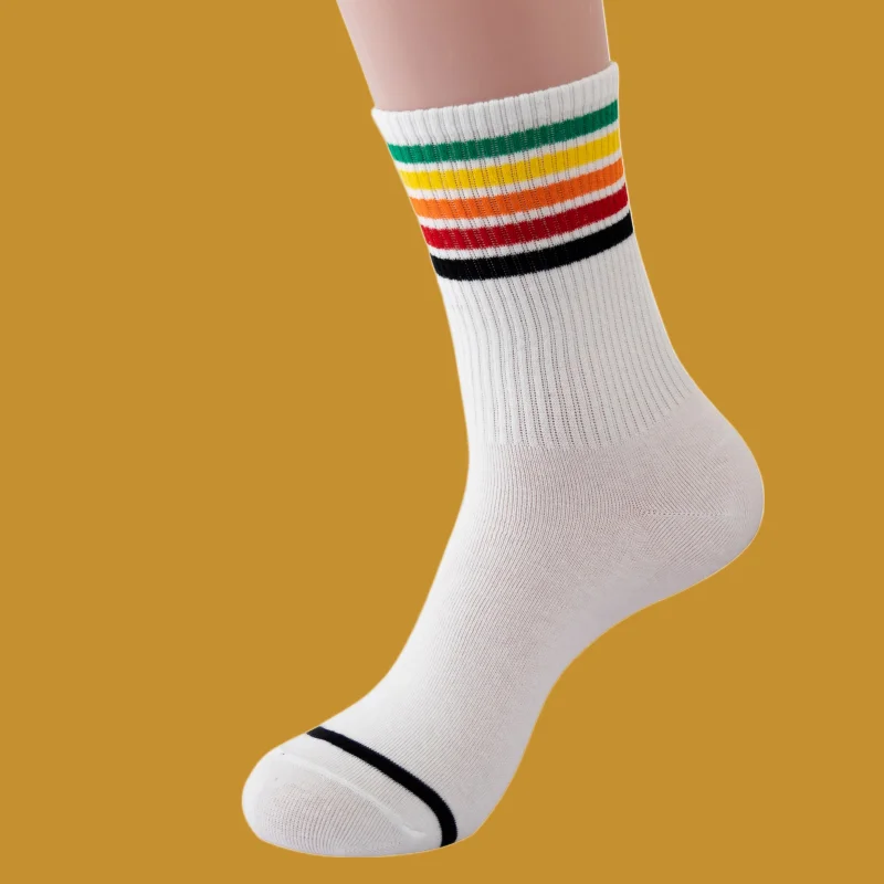 10/20 Pairs Trendy Socks Mid-Tube Skateboard Socks Ladies Striped Cotton 2024 New Fashion Women's Socks Sports Rainbow Socks