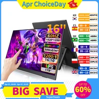 Monitor táctil portátil FHD de 16 "", pantalla externa IPS 1200P, mini-HDMI USB C para ordenador portátil, Mac, PC, Xbox, PS Switch con orificio VESA