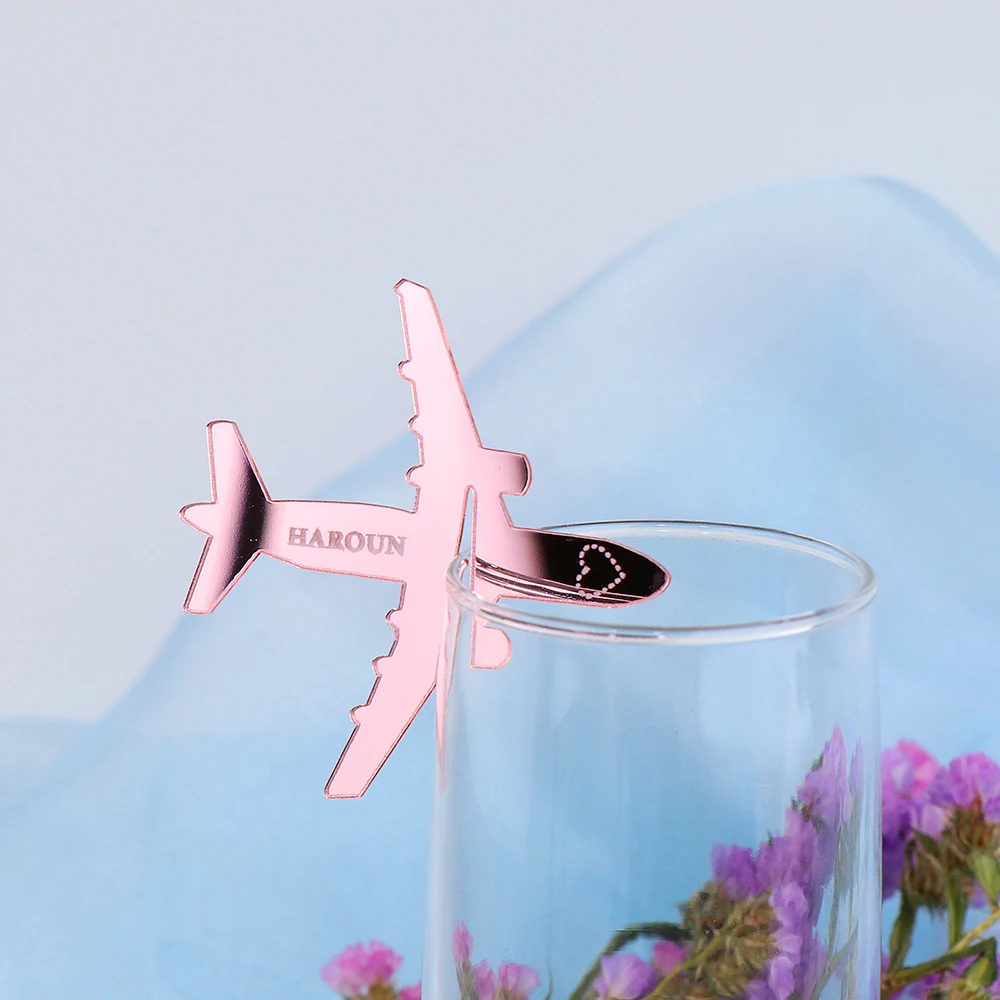 Personalized Acrylic Airplane Drink Tags Plane Glass Tags Wedding Name Place Cards Wedding Decor Markers Table Setting Drink Tag