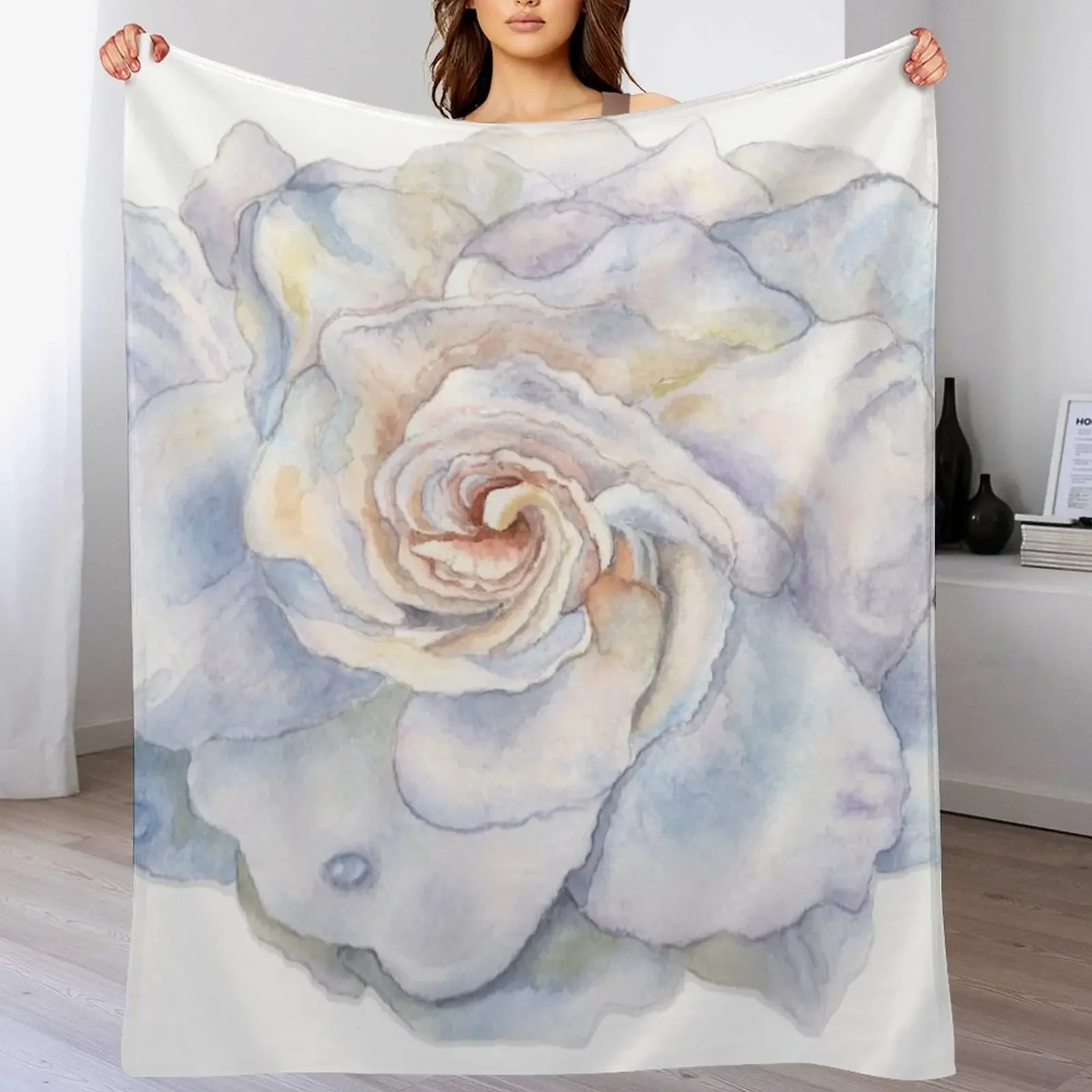 Gardenia Watercolor Print Throw Blanket Warm Throw Blanket Gift for Anniversary