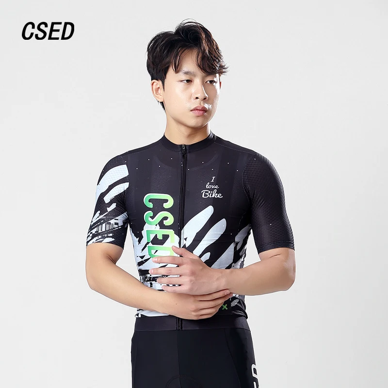 

CSED Men's Cycling Jersey Summer Road Bicycle Riding Clothes Short Sleeved Breathable Top Shirts Full Zipper Bike Clothing