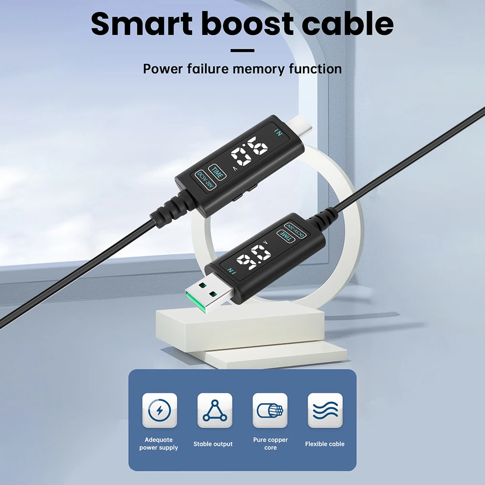 Type C USB Boost Converter DC 5-10V to 5-20V USB Step-up Converter Cable 5.5*2.5MM Connecter For Power Supply/Charger/Router