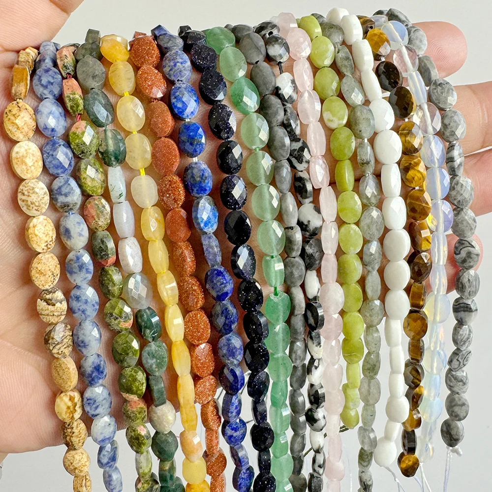 6X8MM Natural Oval Shape Stone Bead Faceted Agat Lapis Lazuli Jasper Loose Spacer Beads For Jewelry Making DIY Bracelet Necklace