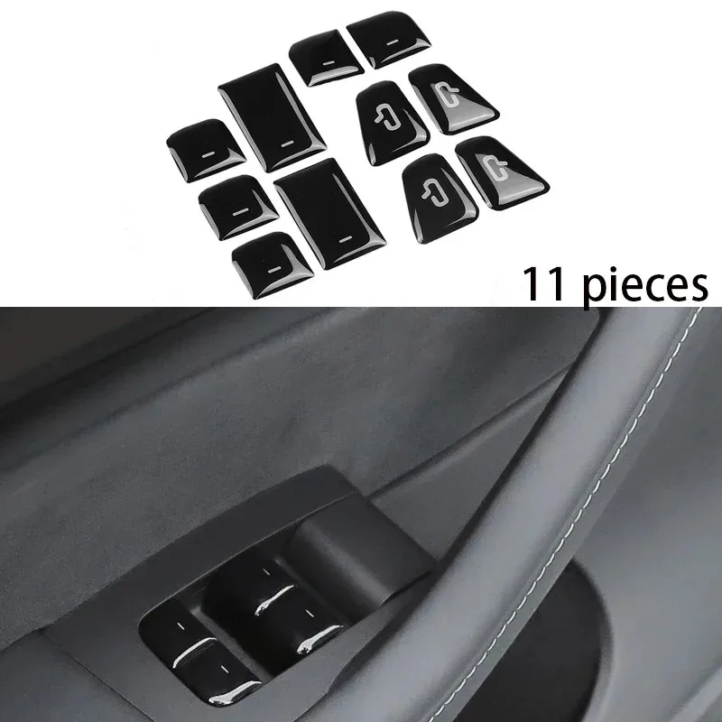 ل تسلا نموذج 3 نموذج Y 2017-2023 11 قطعة نافذة السيارة التبديل زر لاصقة تزيين زر الباب ملصق الملحقات الداخلية