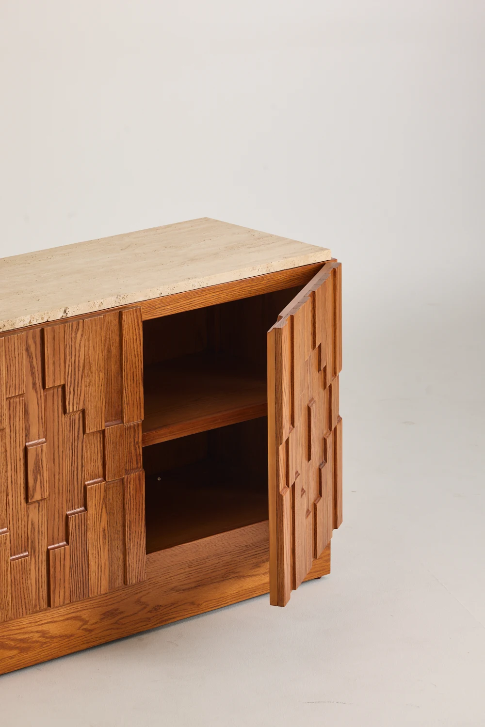 Japanese-style Elm Solid Wood Furniture Crafted Into Contemporary Striped Carved Cabinets, Suitable for Living Room Use