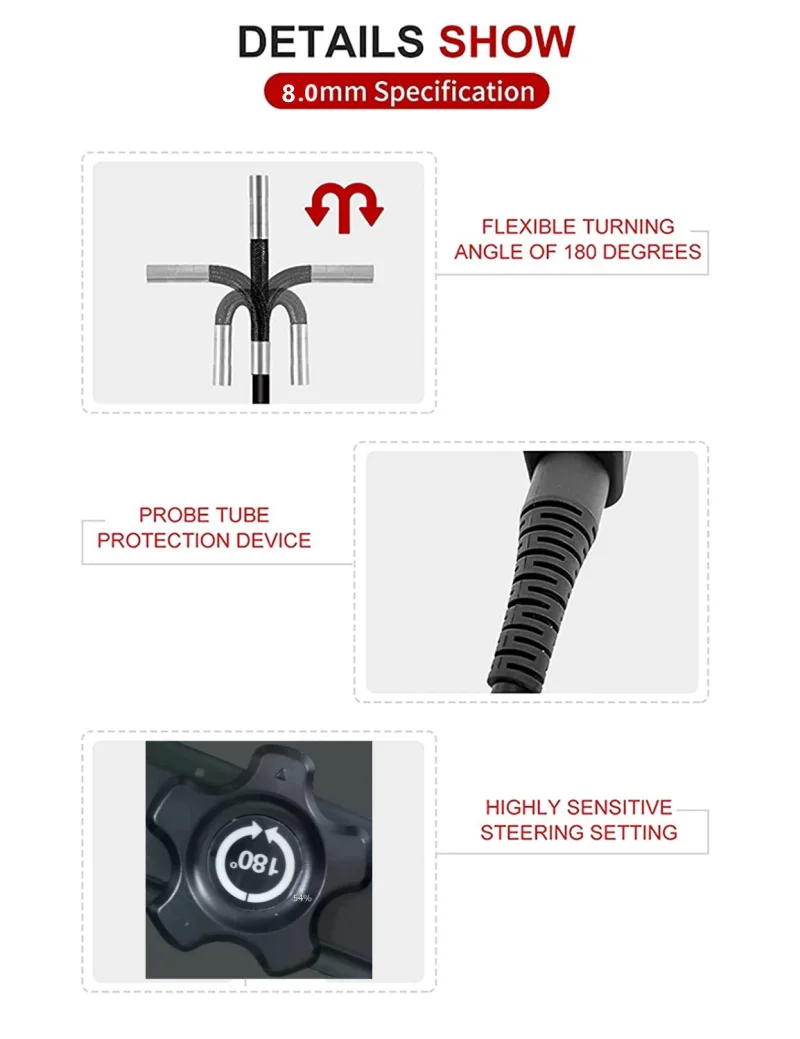 8mm 180Degree Two Way Articulate Steering Industrial  Endoscope CMOS Borescope Inspection Otoscope Camera Digital Microscope