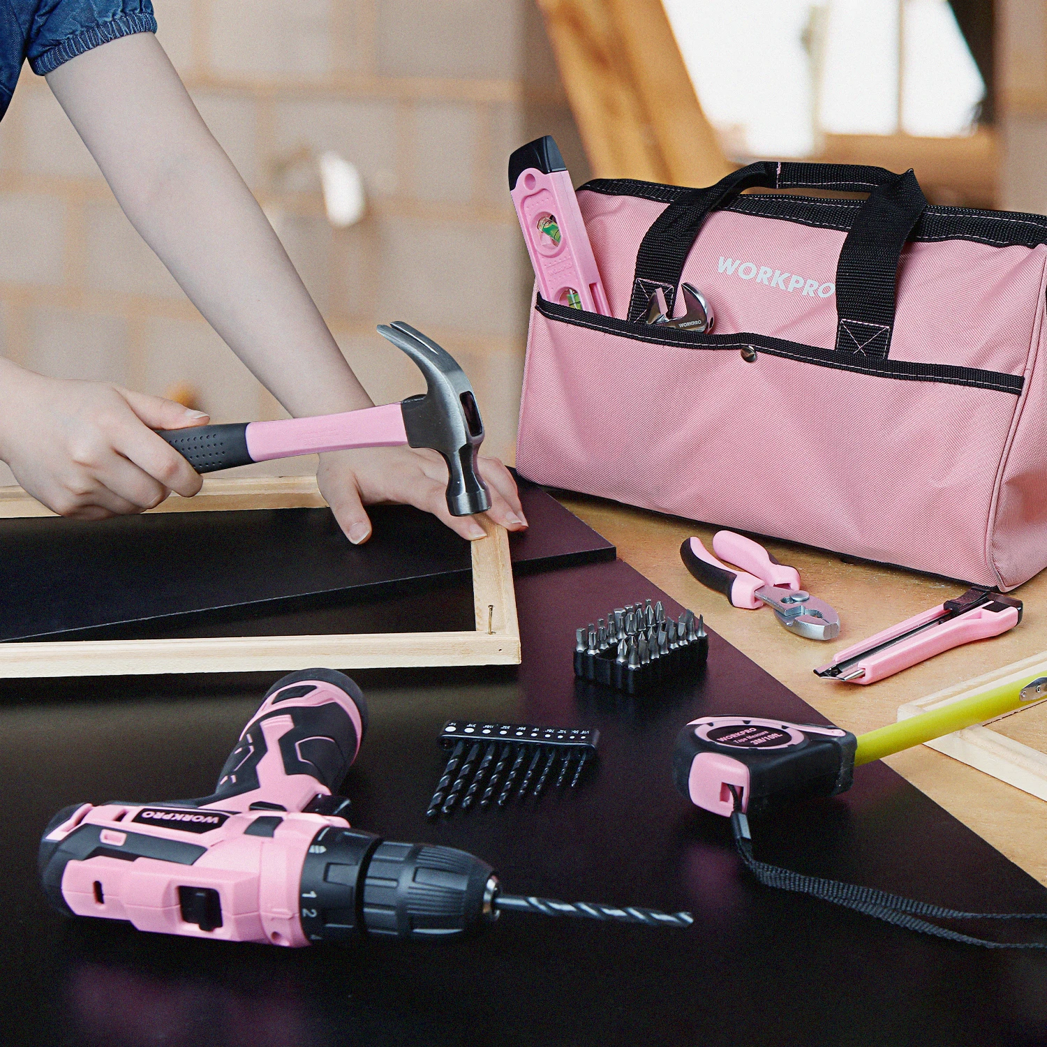 

WORKPRO 12V Cordless Electric Drill Driver Tool Set With 60PCS Home Tool Kit for Home Repair