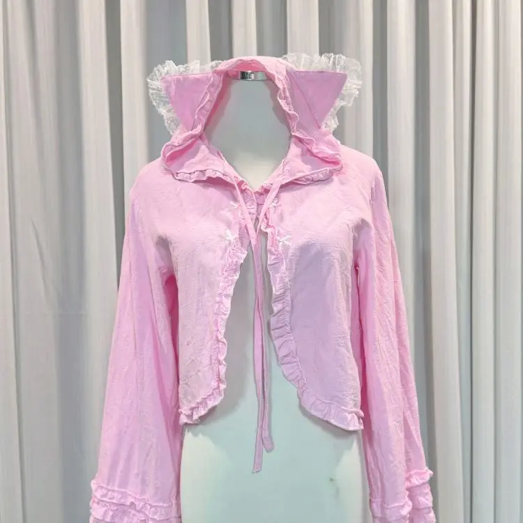 Japanese Style Kawaii Short Cardigan Sweet Cute Solid Coat Tops Korean Fashion Causal Hooded Woman Design Chic
