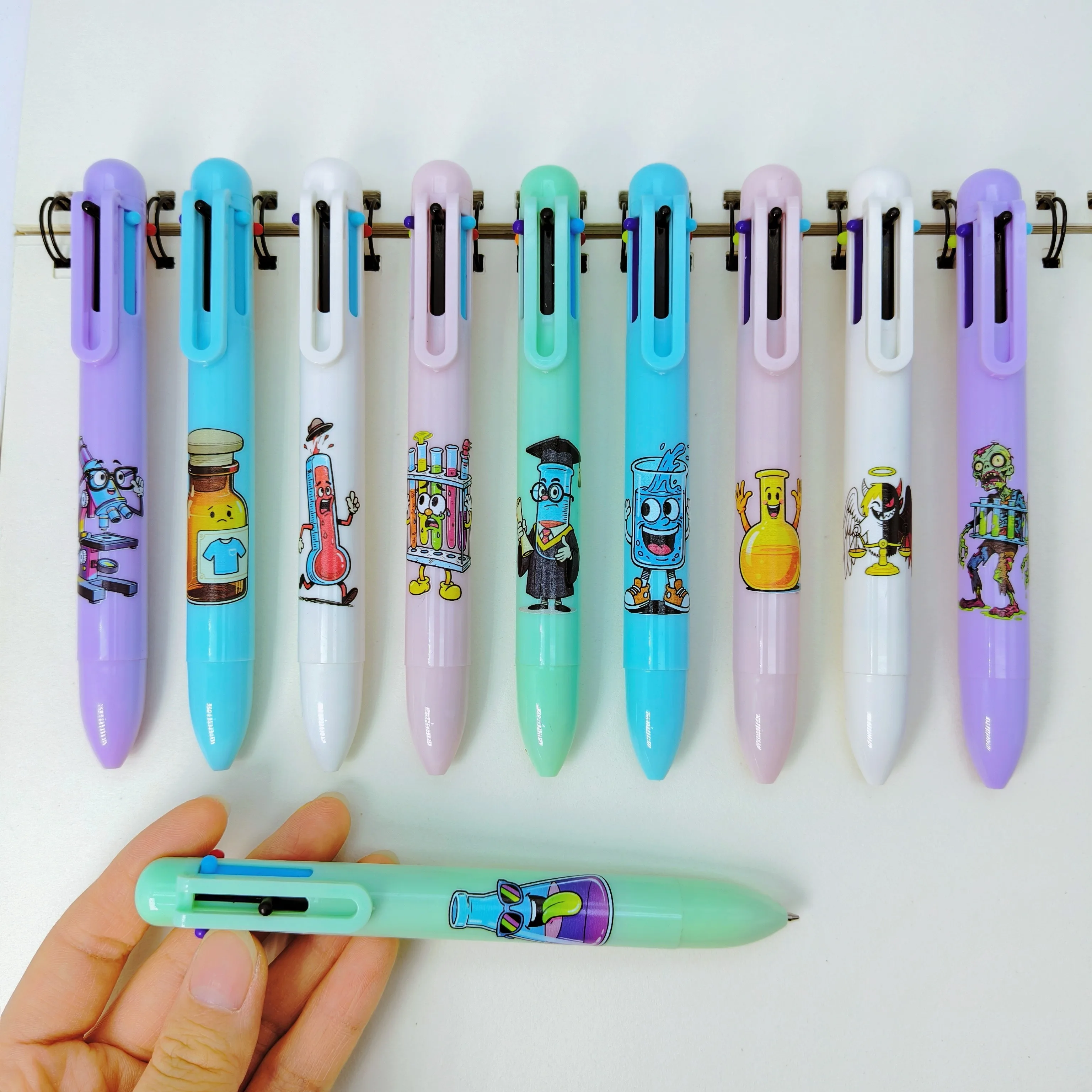 

6pcs/12pcs Chemical Lab Reagent Bottle Themed Multicolored Ballpoint Pens - Six-in-One Multicolored Ballpoint Pens