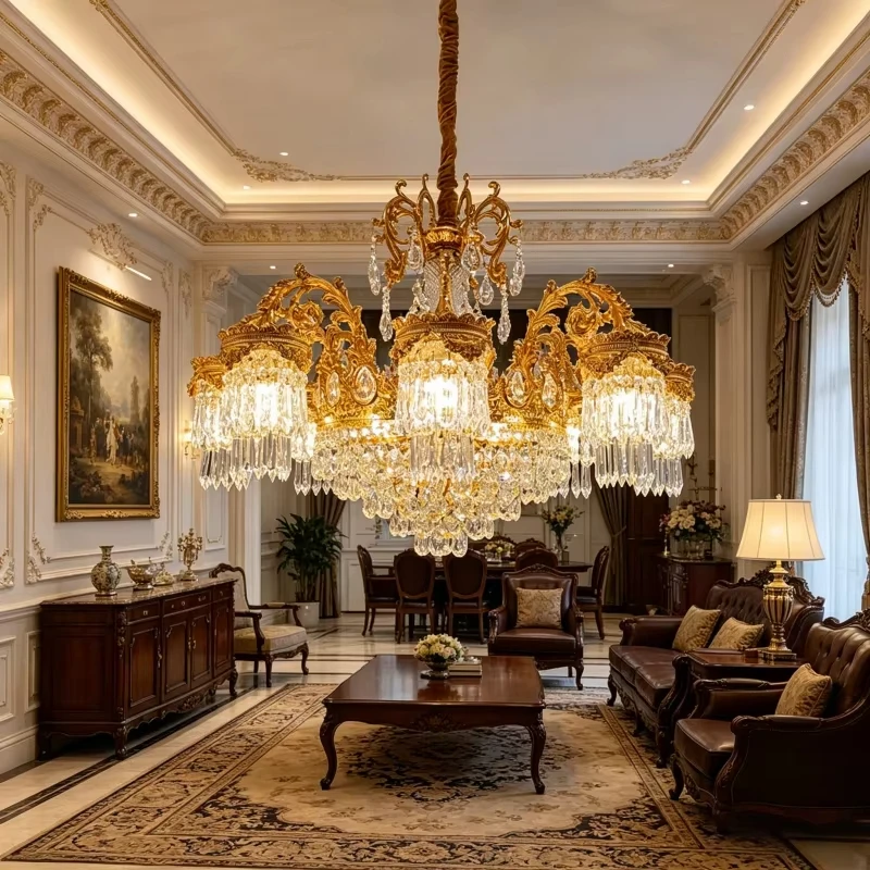 Modern golden crystal chandelier for ceiling decoration - crystal chandelier with candlelight effect