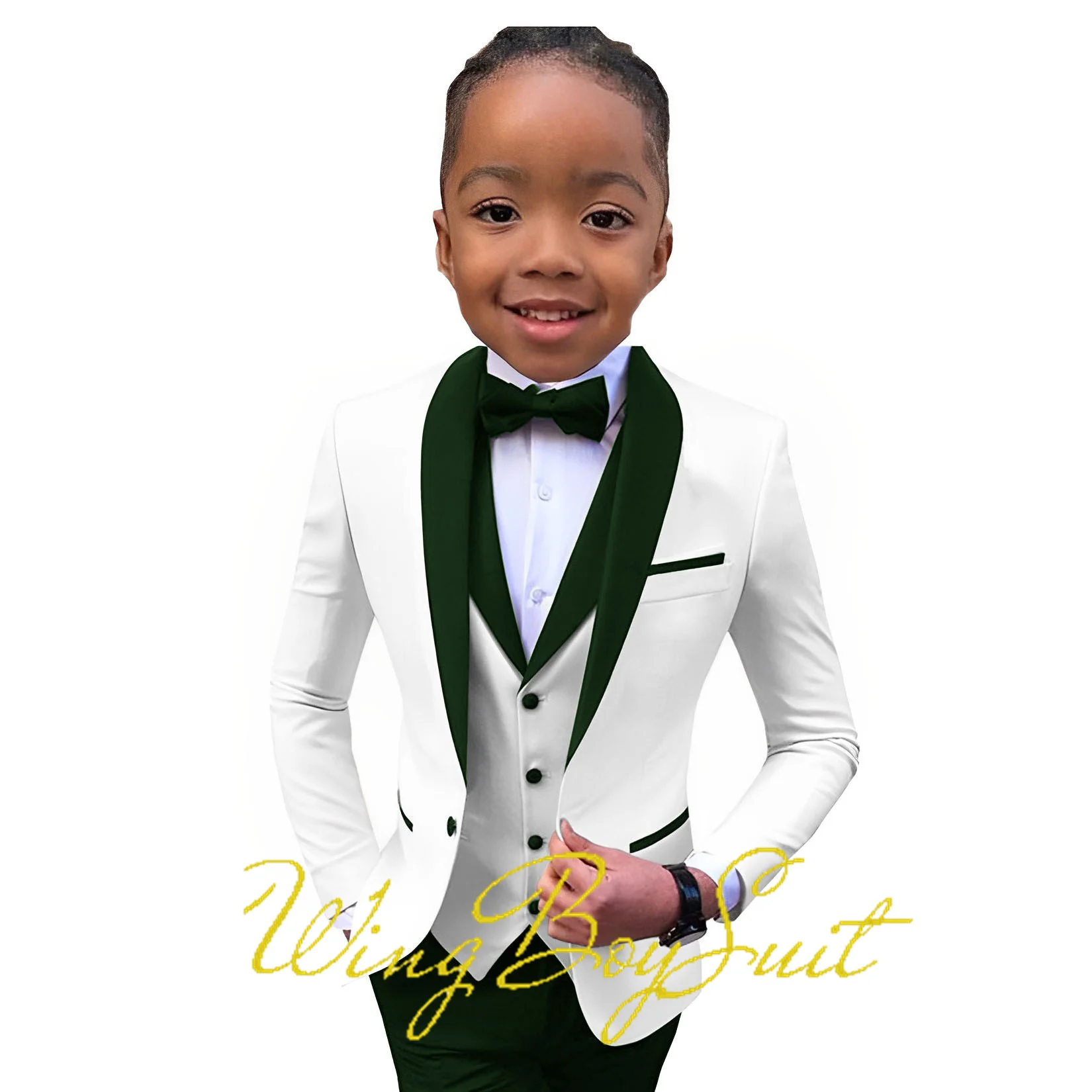 New Design Boys Suit Jacket Pants Vest 3-piece Set Wedding Tuxedo Green Fruit Collar Blazer Kids Custom Color 2T-16T