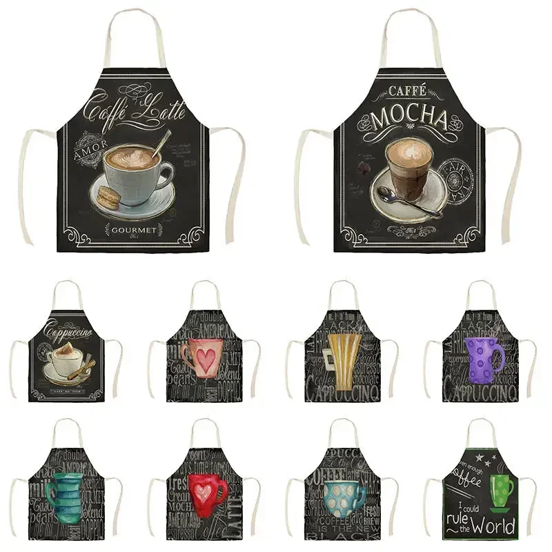 1Pcs Coffee Appliance Decorative Kitchen Aprons for Woman Man Home Cooking Baking Shop Cleaning Cotton Linen Apron  55x68cm