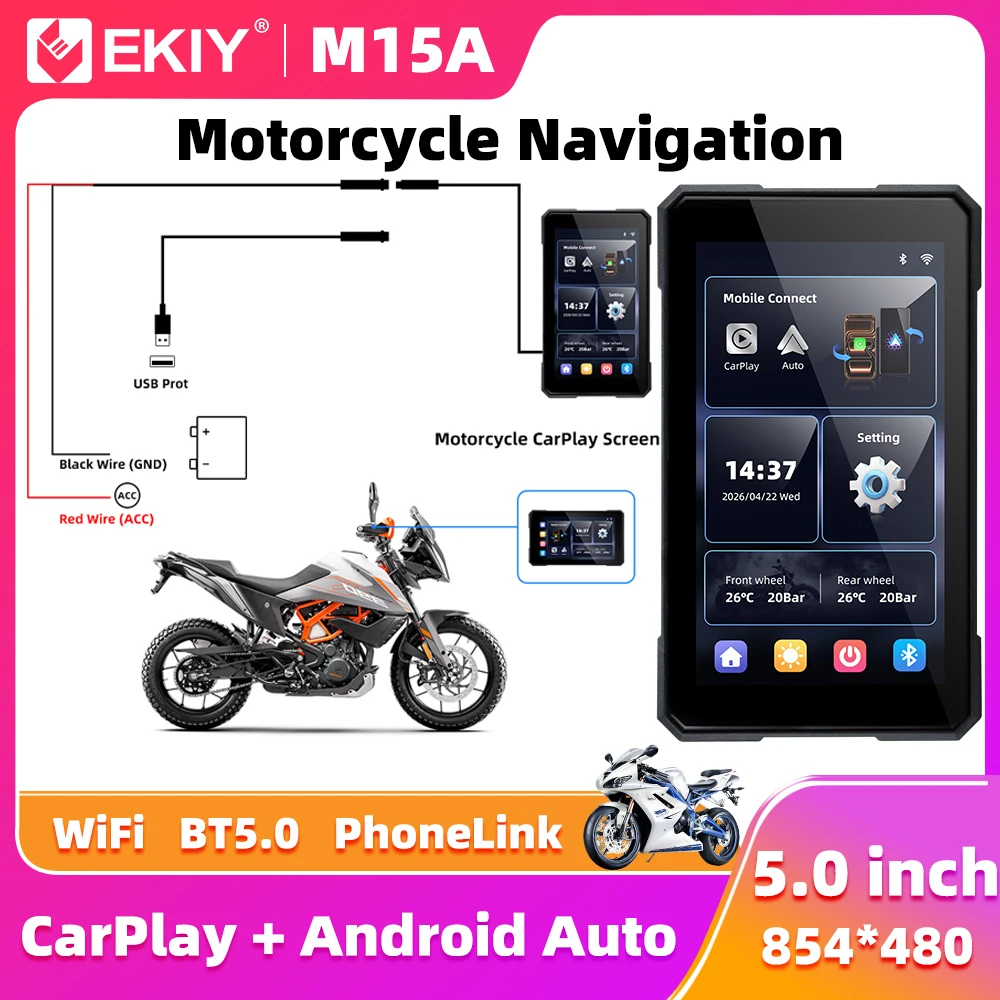 EKIY 5.0 inch Wireless CarPlay Moto Android Auto Portable Digital Dashboard GPS Motorcycle Navigation Removable Display Screen