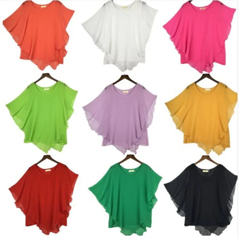 2024 New Fashion Casual Women Short Sleeve Blouse And Shirts Summer Loose Slim O Neck Batwing Sleeve Chiffon Shirts XL vintage