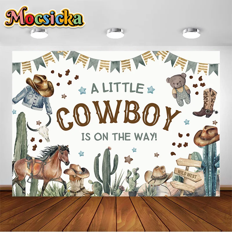 

Cowboy Theme Birthday Backdrop Western Cactus Horse Boy Children's Birthday Party Decoration Photo Backgrounds Photo Props