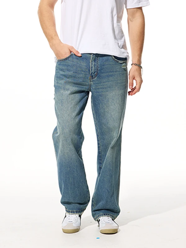 

Мужские джинсы NBKY в американском ретро-стиле, синие, модные, свободные, прямые, новые, длинные брюки для молодежи, весна-осень