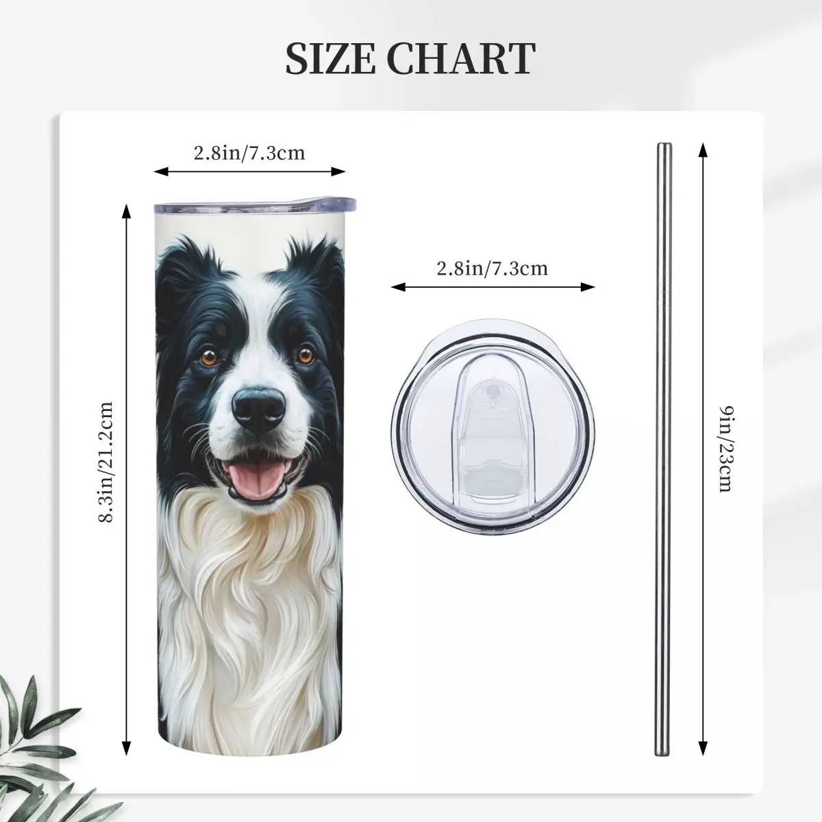 Border Collie Dog Pattern Stainless Steel Tumbler Vacuum Insulated Mug Thermal Cold Cups Straws With Lid 20oz