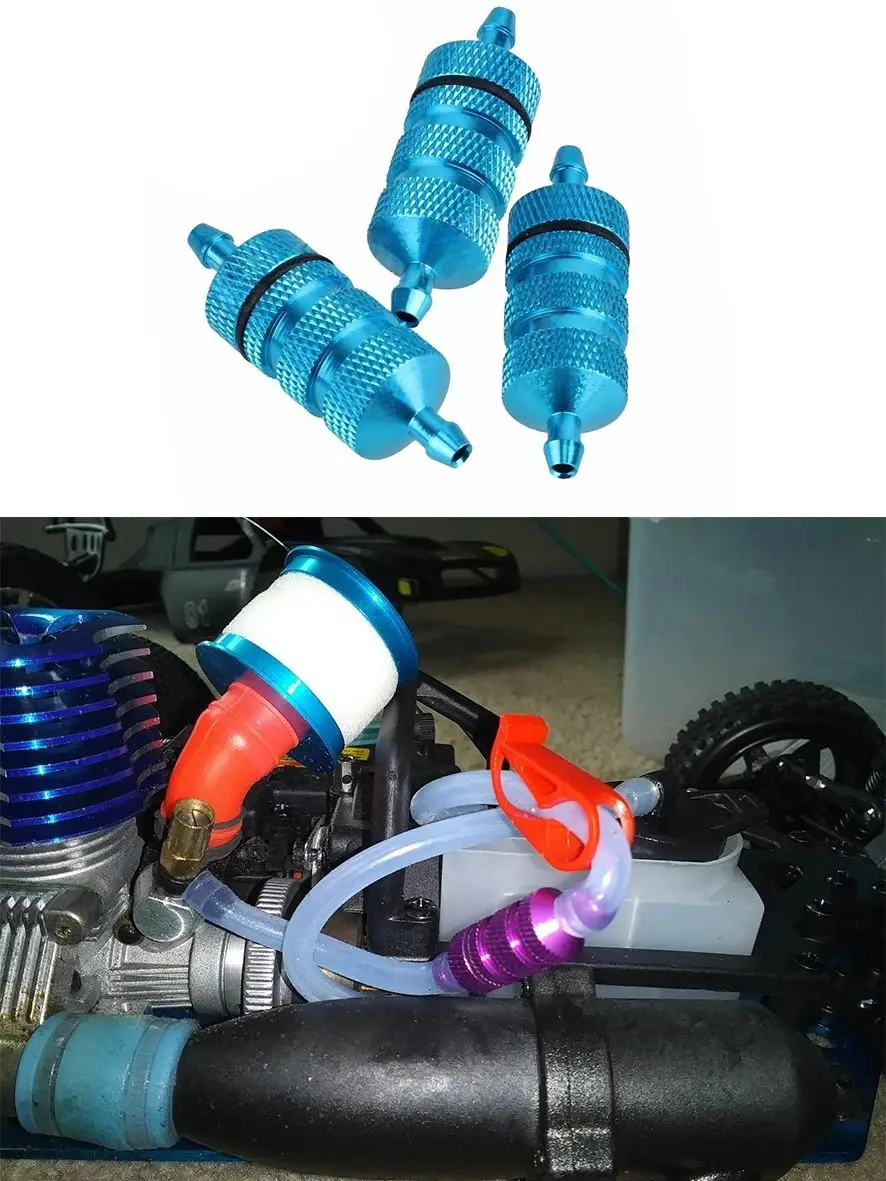 Filtre à carburant Nitro en aluminium RC, 3 pièces, Compatible avec HSP Traxxas 1/8 1/10 RC Nitro Car Buggy Truck