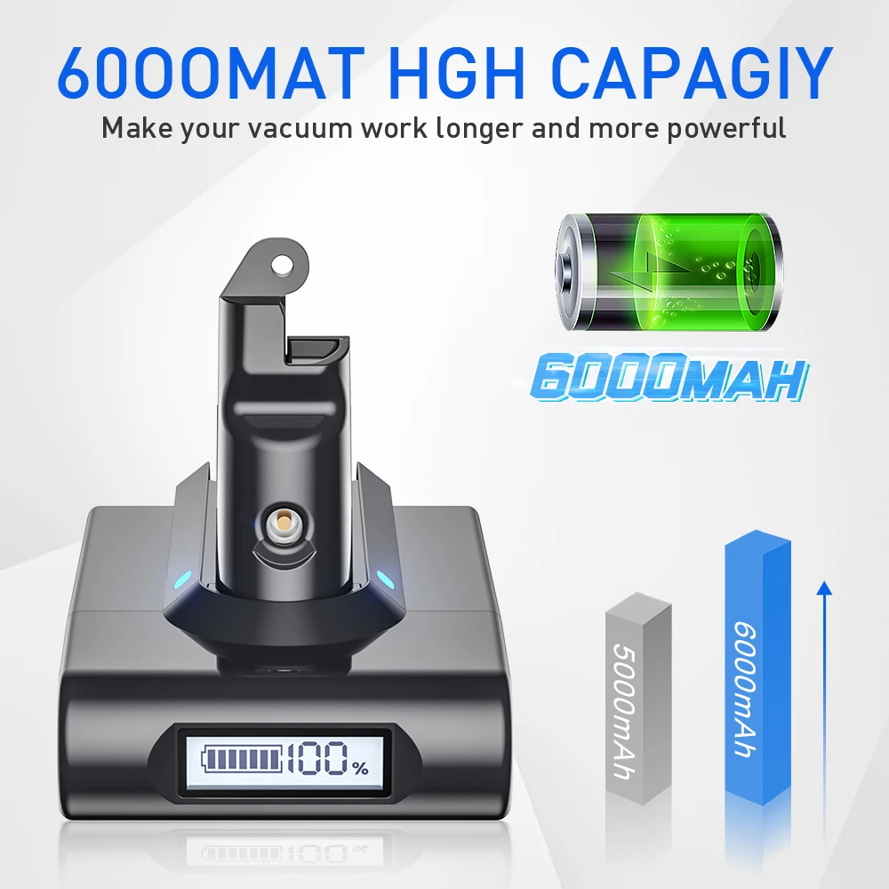 Akumulator litowo-jonowy do odkurzacza Dyson V6 21,6 V 6000 mAh LED Dispaly DC58 DC59 DC62 650 770 880 SV03 SV09 — zdjęcie produktu 4