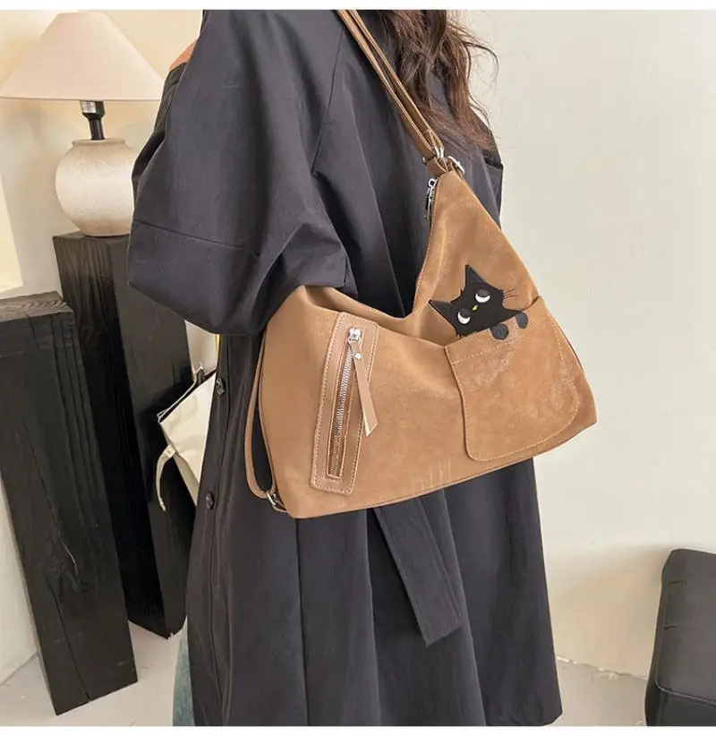 

Vintage PU Leather Shoulder Bags for Women Gray Underarm Bags Fashion Large Capacity Handbags Commuter Tote Bags