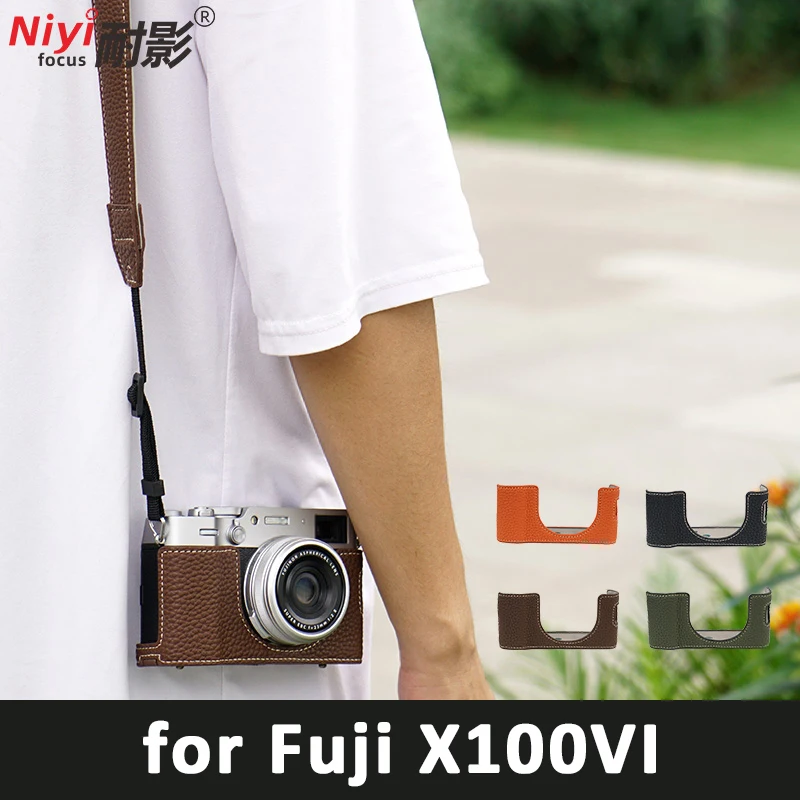 Futerał na aparat dla Fujifilm X100VI szorstki tekstura osłona na obudowę kamery z otwartą płytą podstawową z paskiem na ramię torba na aparat Retro