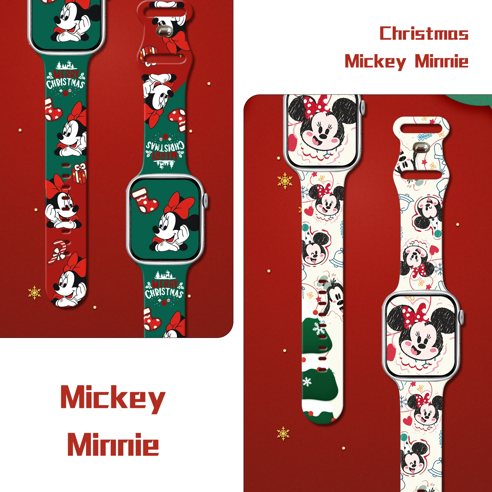 Disney Mich Christmas Silicone Strap for Apple Watch 10 9 8 7 Band Replaceable Bracelet for iWatch 46mm 44mm 42mm 41mm Watchband