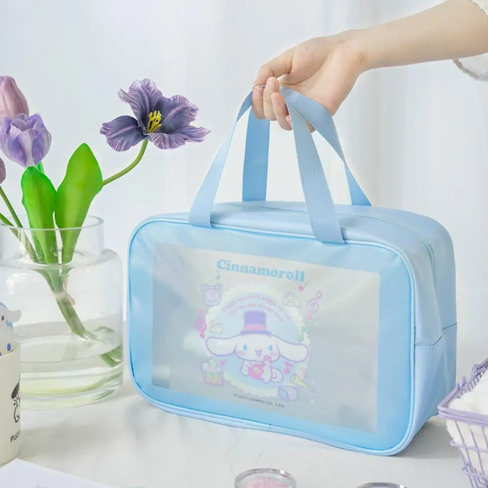 Bolsa de cosméticos de Anime Sanrio Cinnamoroll Kuromi Pvc de alta capacidad impermeable bolsa de almacenamiento de lavado portátil de dibujos animados viaje al aire libre niñas