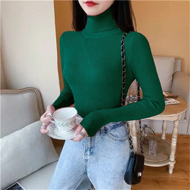 New Turtleneck Jumper Woman Knitted Blouses Fashion Ladies Sweaters Winter Thermal Striped Long Sleeve Autumn Warm Tops Basics