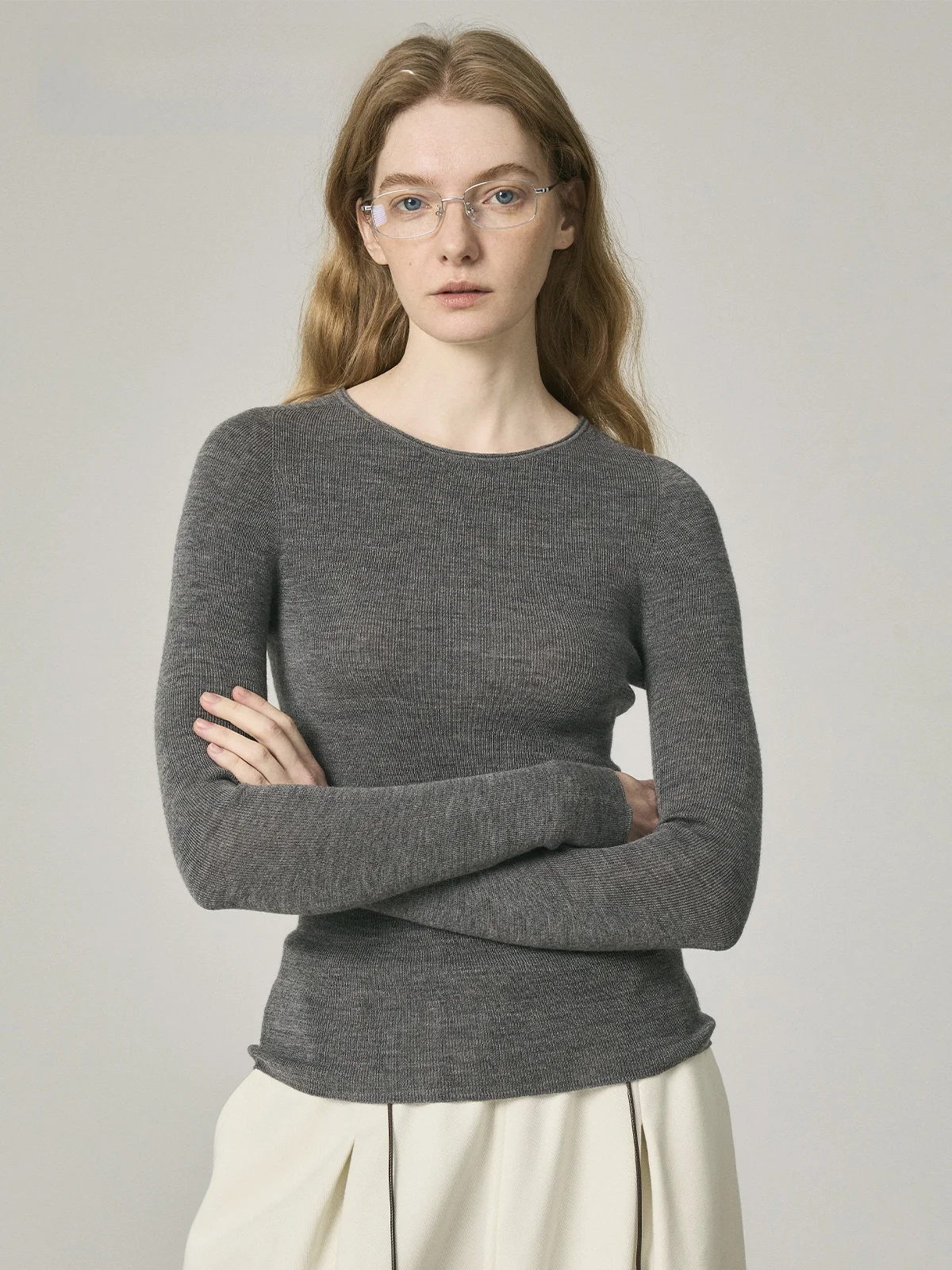 

Мягкий шерстяной свитер с круглым вырезом, базовый слой, повседневный женский облегающий вязаный топ с длинными рукавами