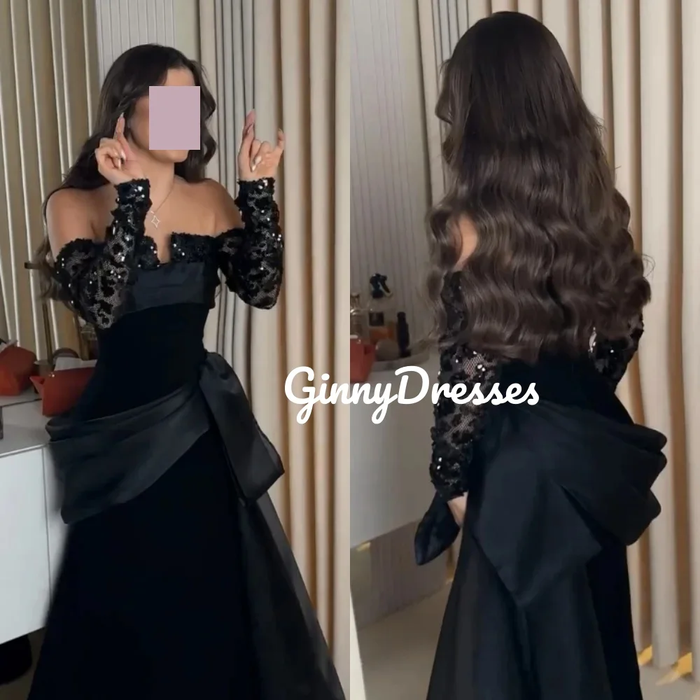 

Женские вечерние платья на заказ А-силуэта с открытыми плечами Вечерние платья длиной до пола Кружевное платье на молнии с длинными рукавами