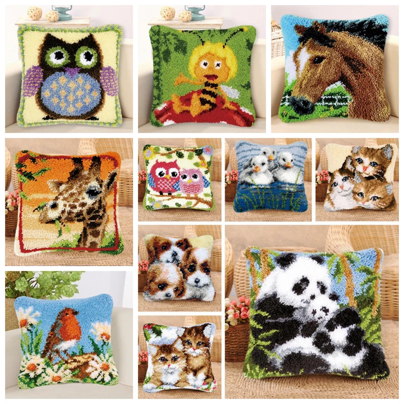 

Animal Series Latch Hook Mat Kits Embroidery Handwork DIY Button Pad Package Smyrna klink haak Embroidery Pillow knooppakket