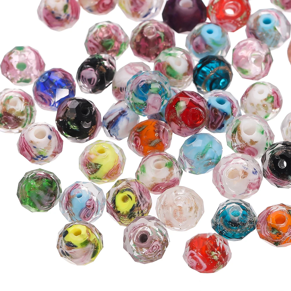 

10pcs 10/12mm Faceted Glass Flowers Beads Loose Spacer for DIY Bracelet Necklace Keychains Jewelry Making Accessories Supplies