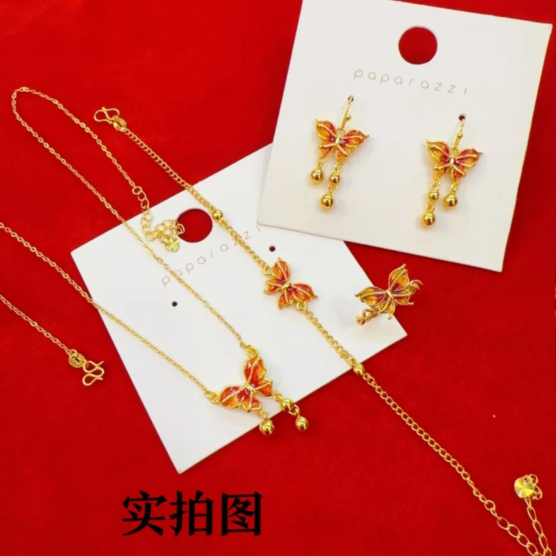 

Colorful Butterfly Necklace for Women Yellow Misty Dream Butterfly Gradient Enamel Butterfly Ring Bracelet Earring Set